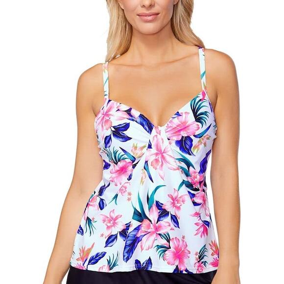 Island Escape Other - Floral Island Escape Tankini Swim Top Pink Blue White Underwire